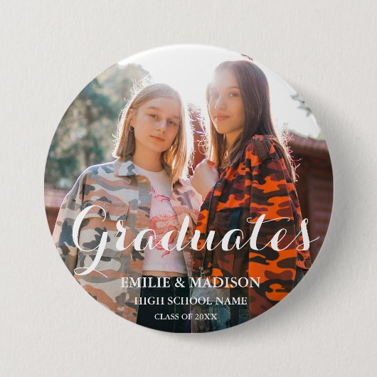 Moderne Twin Graduate Script Classic Foto Button (Vorderseite)