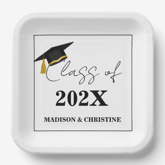 Moderne Twin Graduation Party für Lässiges Skript Pappteller (Vorderseite)