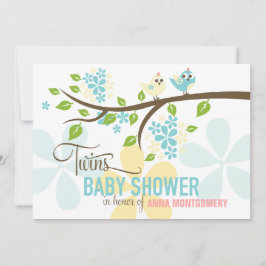 Moderne Twins Boys Niedliche Vögel & Blume Babydus Einladung