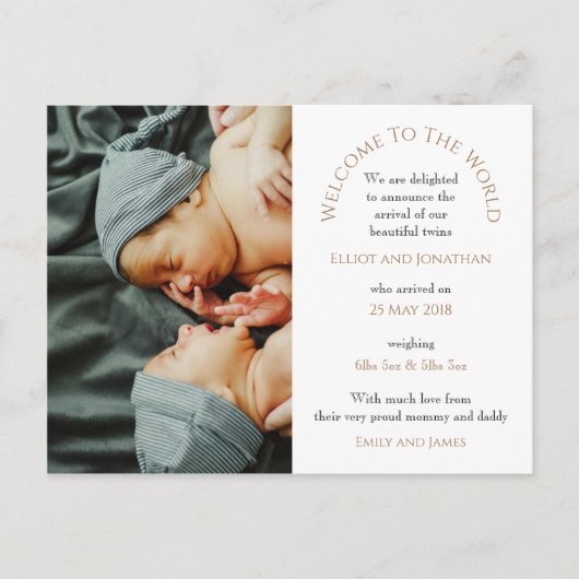 Moderne Twins Willkommen bei der Typografie des Wo Postkarte (Vorderseite)