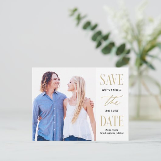 Moderne, TYP EDITABLE FARBE Save the Date Postkarte (Stehend Vorderseite)