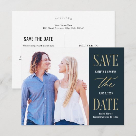 Moderne, TYP EDITABLE FARBE Save the Date Postkarte (Vorne/Hinten)