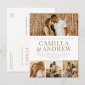 Moderne Typennamen Einfache 4-Foto Hochzeit Einladungspostkarte (Vorne/Hinten)