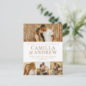 Moderne Typennamen Einfache 4-Foto Hochzeit Einladungspostkarte (Stehend Vorderseite)