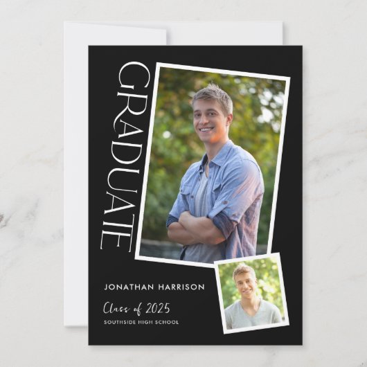 Moderne Typografie 2 Foto Graduation Party Einladung (Vorderseite)