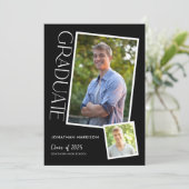 Moderne Typografie 2 Foto Graduation Party Einladung (Stehend Vorderseite)