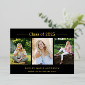 Moderne Typografie 3 Foto Black Graduation Party Folieneinladung (Stehend vorne)