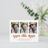 Moderne Typografie 3 Foto Save the Date Ankündigungspostkarte (Stehend Vorderseite)