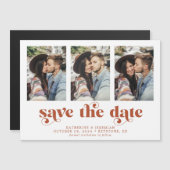 Moderne Typografie 3 Foto Save the Date Magneteinladung (Vorne/Hinten)