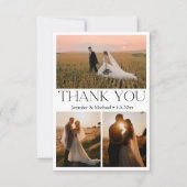 moderne Typografie 3 Fotos Collage Hochzeit Dankeskarte (Vorderseite)