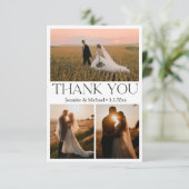 moderne Typografie 3 Fotos Collage Hochzeit Dankeskarte (Stehend Vorderseite)