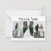 Moderne Typografie 3 Fotos Hochzeit danke Mitteilungskarte (Vorderseite)