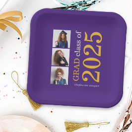 Moderne Typografie 3 Fotos Lila 2025 Abschluss Pappteller