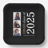 Moderne Typografie 3 Fotos Schwarz 2023 Abschluss Pappteller (Vorderseite)