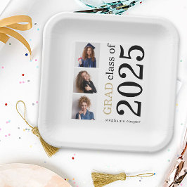 Moderne Typografie 3 Fotos Weiß 2025 Abschluss Pappteller