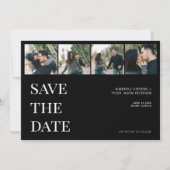 Moderne Typografie 4 Foto Collage Black Hochzeit Save The Date (Vorderseite)