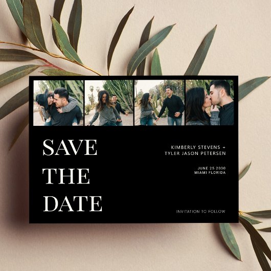 Moderne Typografie 4 Foto Collage Black Hochzeit Save The Date