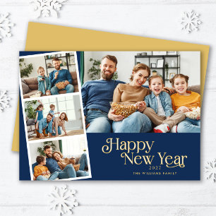 Moderne Typografie 4 Foto-Collage Neujahr Feiertagskarte