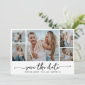 Moderne Typografie 5 Foto Collage Wedding Save The Date (Stehend Vorderseite)