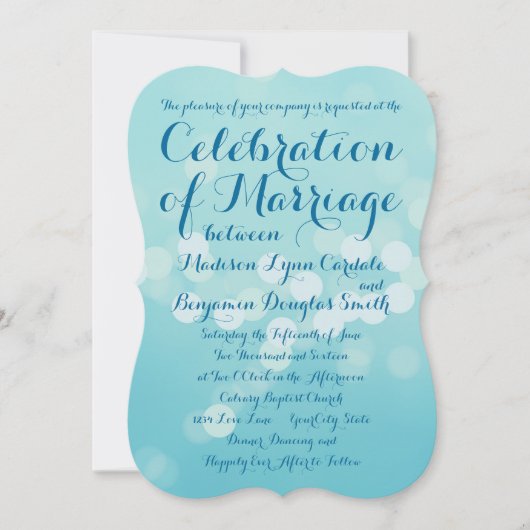 Moderne Typografie Aqua Blue Wedding Einladungen (Vorderseite)