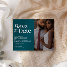 Moderne Typografie Aquamarine Hochzeit des Fotos Save The Date