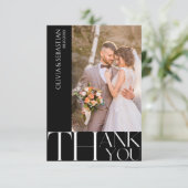 Moderne Typografie auf dem Black Wedding Foto Dankeskarte (Stehend Vorderseite)