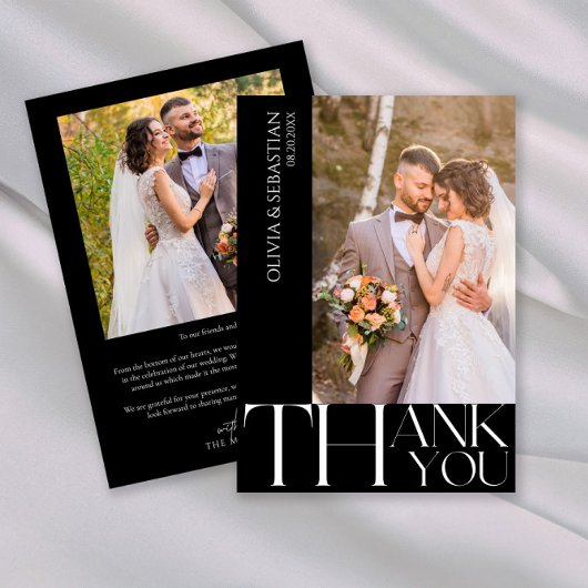 Moderne Typografie auf dem Black Wedding Foto Dankeskarte