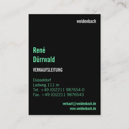 Moderne Typografie auf schwarz Visitenkarte (Vorderseite)