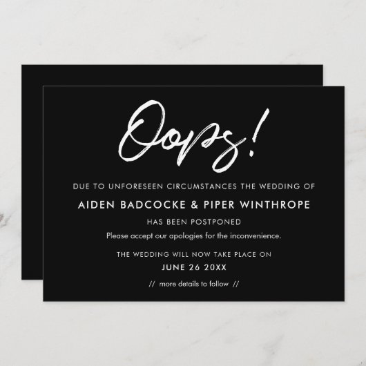 Moderne Typografie Aufschiebte Hochzeitsankündigun Einladung (Vorne/Hinten)