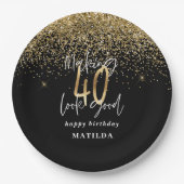 Moderne Typografie aus Gold Glitzer Party Pappteller (Vorderseite)