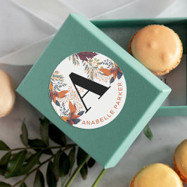 Moderne Typografie Autumn Leaves Name Monogram Runder Aufkleber