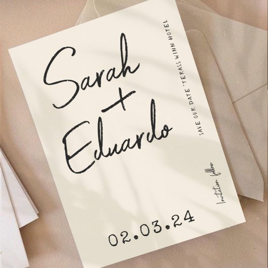 Moderne Typografie B&W Handwriter Foto Qr Code Save The Date