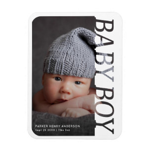 Moderne Typografie Baby Junge Danke 2 Foto Magnet