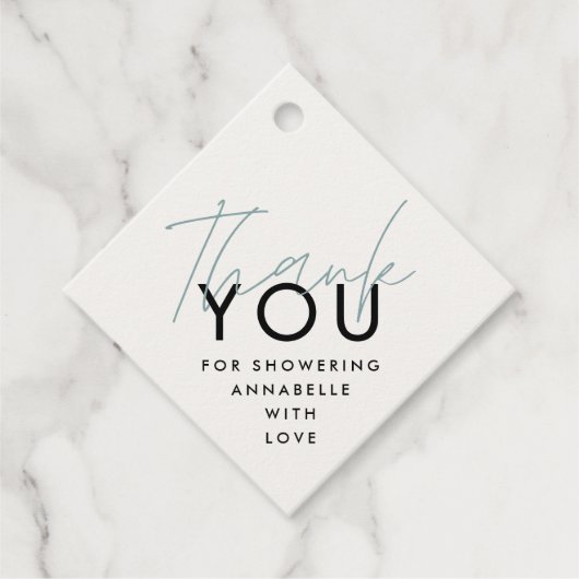 Moderne Typografie Babydusche Danke Geschenkanhänger (Vorderseite)