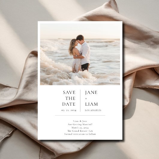 Moderne Typografie Beach Foto Hochzeit in Urlaubso Save The Date