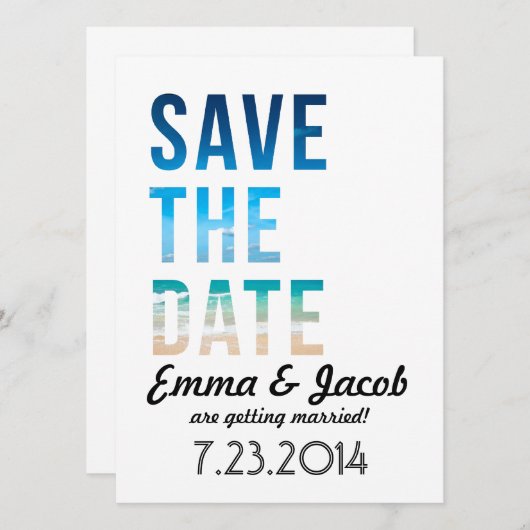 Moderne Typografie Beach Hochzeit Save the Date Einladung (Vorne/Hinten)