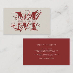 Moderne Typografie beige rotes Monogramm Name Visitenkarte