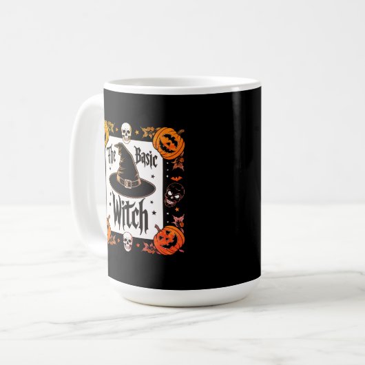 Moderne Typografie Black Skulls Halloween Witzhut Kaffeetasse (Vorderseite Links)