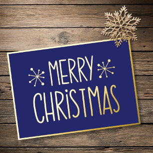 Moderne Typografie Blau Gold Frohe Weihnachten Folien Feiertagskarte