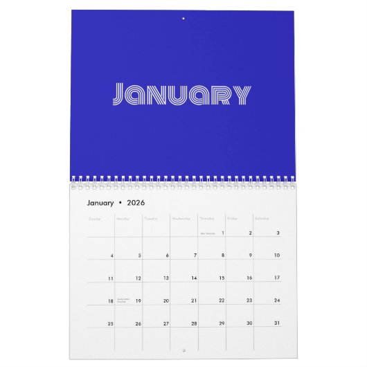 Moderne Typografie Blau Kalender (Jan 2026)