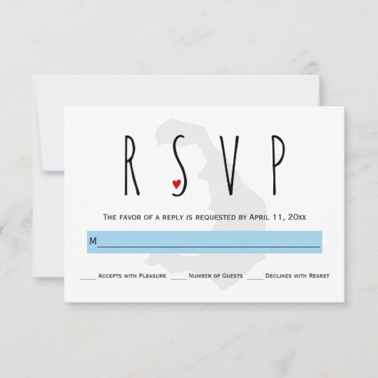 Moderne Typografie Blau Santorini Hochzeit RSVP Ka (Vorderseite)