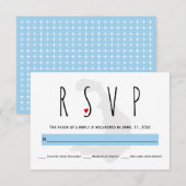 Moderne Typografie Blau Santorini Hochzeit RSVP Ka Karte (Vorne/Hinten)
