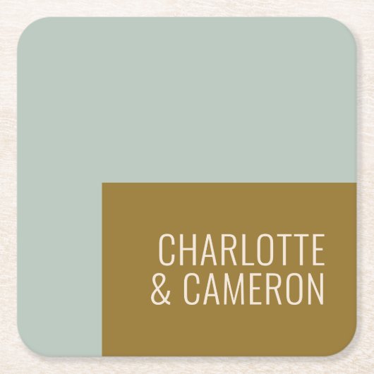 Moderne Typografie Blau- und Olivenhochzeit nach M Rechteckiger Pappuntersetzer (Vorderseite)