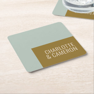 Moderne Typografie Blaue und Olivfarbene Hochzeit  Rechteckiger Pappuntersetzer