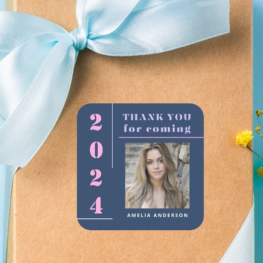 Moderne Typografie Blue Foto Abschluss Vielen Dank Quadratischer Aufkleber