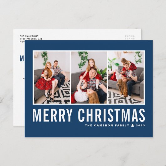 Moderne Typografie Blue Foto Collage Weihnachten (Vorne/Hinten)