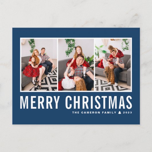 Moderne Typografie Blue Foto Collage Weihnachten (Vorderseite)