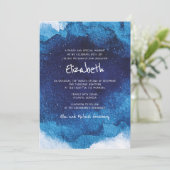 Moderne Typografie Blue Watercolor Bat Mitzvah Einladung (Stehend Vorderseite)