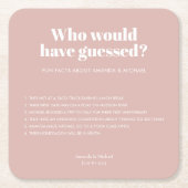 Moderne Typografie Blush Pink Hochzeitsspass Fakte Rechteckiger Pappuntersetzer (Vorderseite)