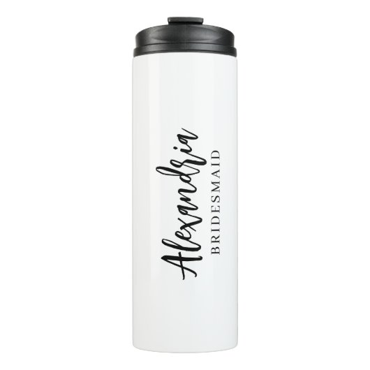 Moderne Typografie Brautjungfer Geschenk Thermosbecher (Vorderseite)